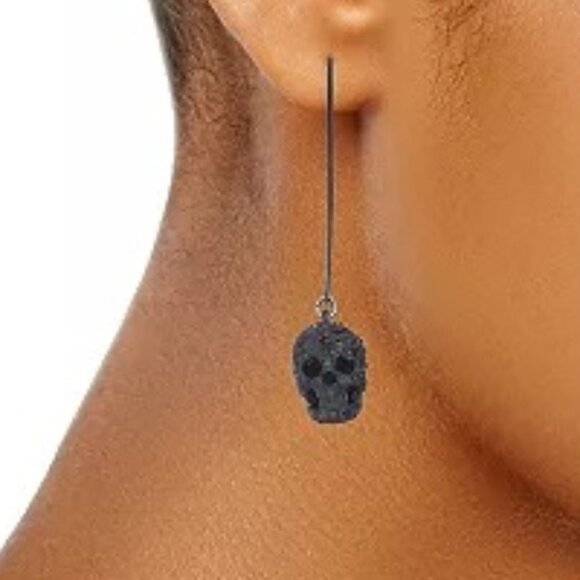 VERA WANG Goth Halloween Black Skull Head Black Crystal Drop Earrings**NEW! - Picture 2 of 4